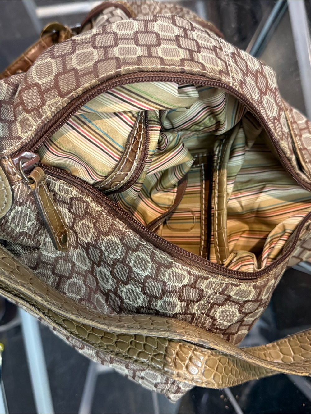 Nine West Brown Patterned Shoulder Bag with Tan Accents